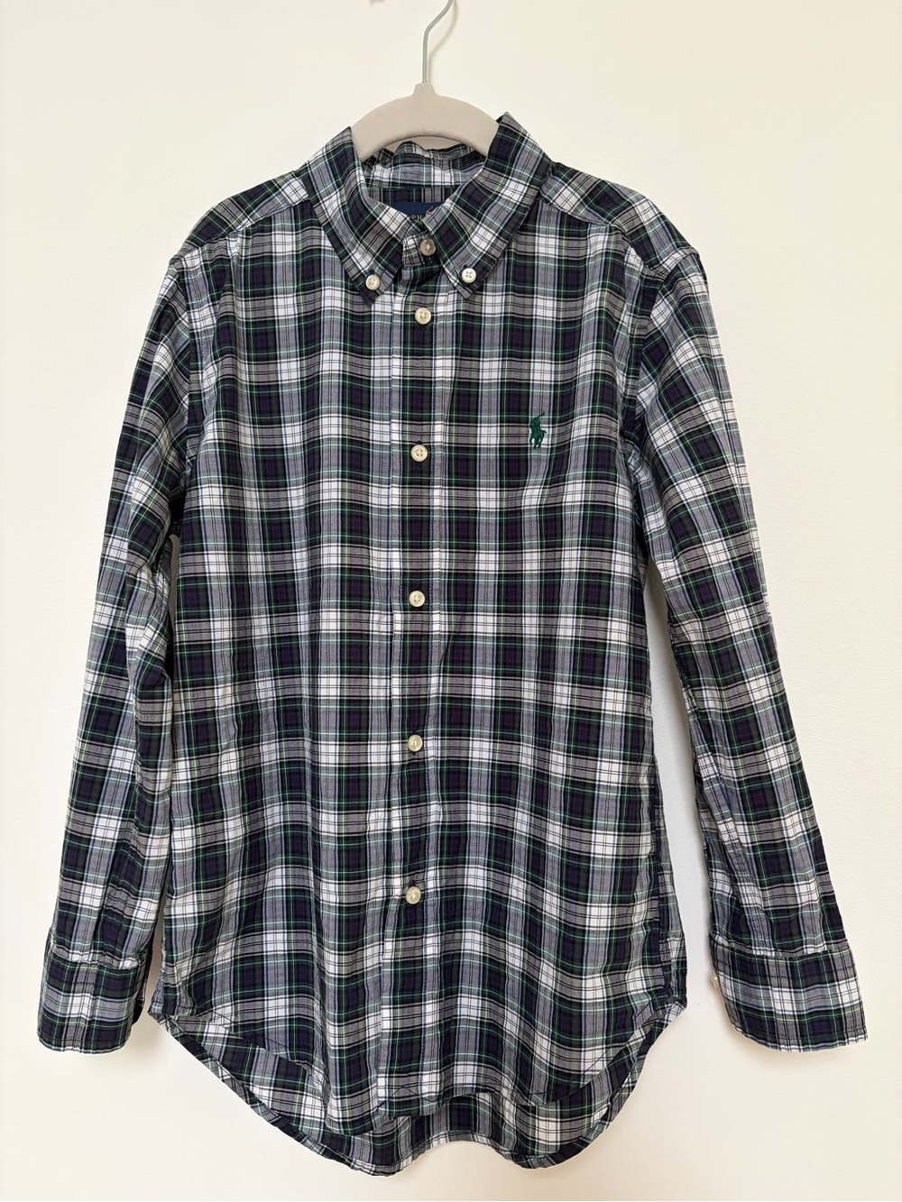 Ralph Lauren Plaid Cotton Buttoned Shirt Size 7 Blue White Green